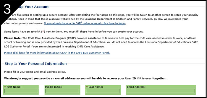CAFE Pilot - Create a New Account - Step 3 CAFE Pilot - Create a New Account - Step 3
