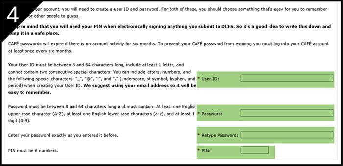 CAFE Pilot - Create a New Account - Step 4 CAFE Pilot - Create a New Account - Step 4