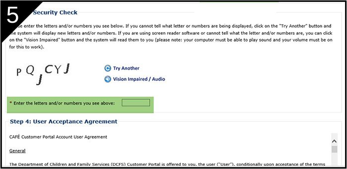 CAFE Pilot - Create a New Account - Step 5 CAFE Pilot - Create a New Account - Step 5