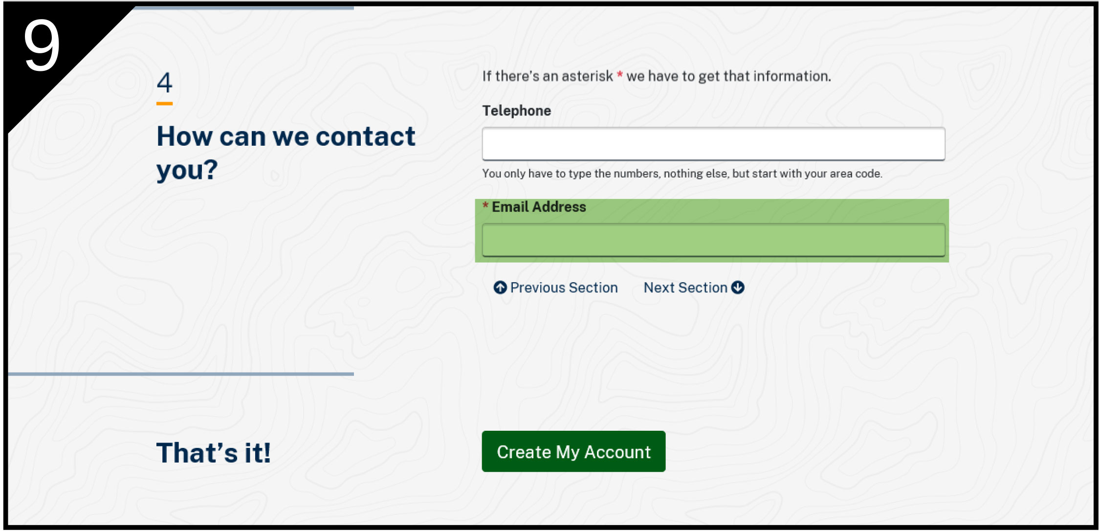 CAFE Pilot - Create a New Account - Step 9 CAFE Pilot - Create a New Account - Step 9